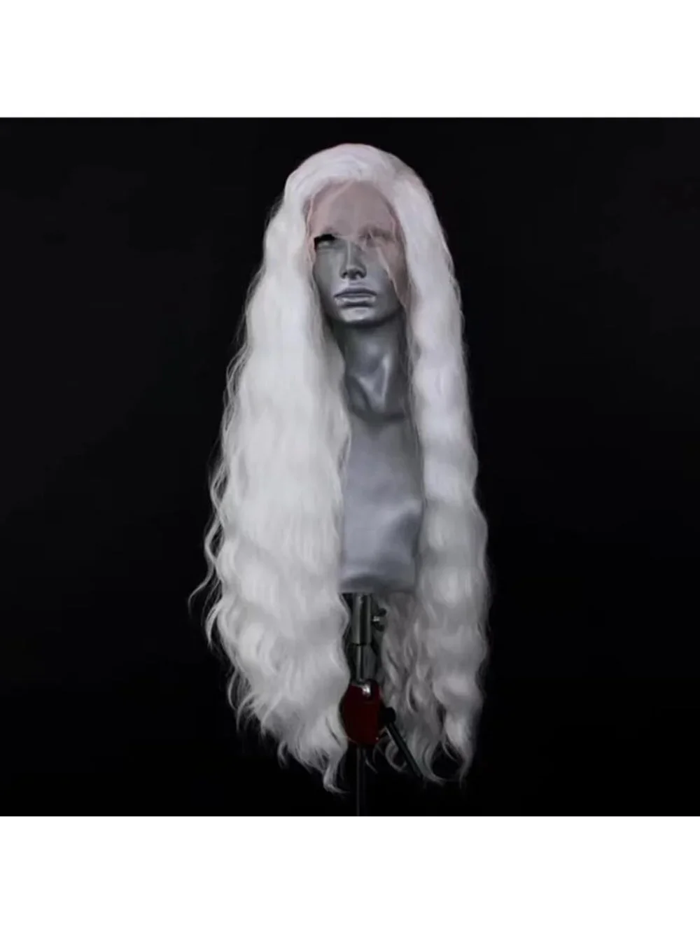 24-Inch Long Wavy White Synthetic Lace Front Wig - Heat Resistant, Pre-Plucked